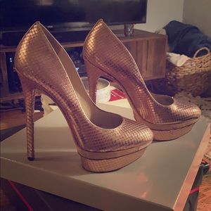 Brian Atwood Rose Gold Platform Metalic Heel